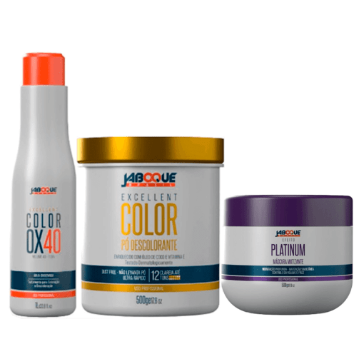 Kit Platinado Jaboque Brasil Pó Descolorante + Água Oxigenada 40 + Máscara Hidratante